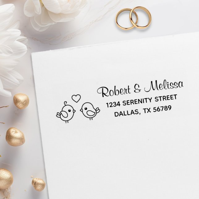 Niedlicher Cartoon Lovebirds - Anschrift Gummistempel (Von Creator hochgeladen)