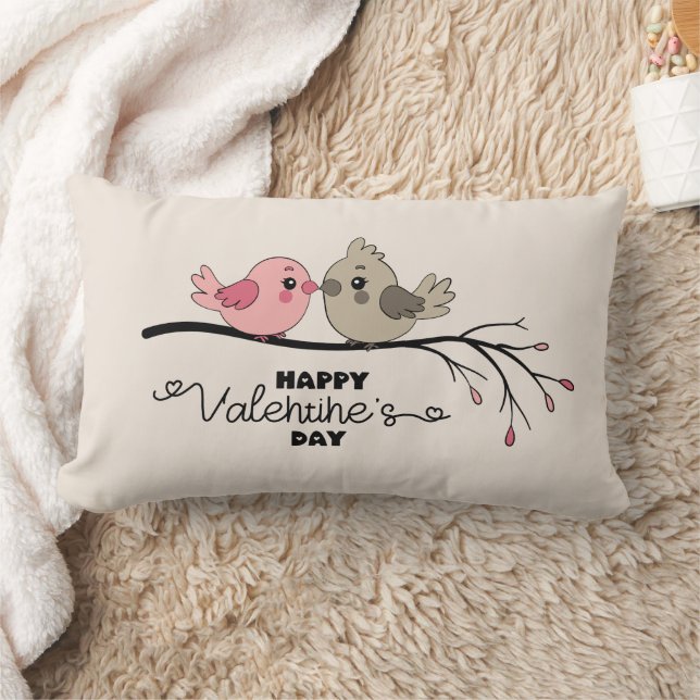 Niedlicher Cartoon Lovebirds auf dem Ast Valentins Lendenkissen (Decke)