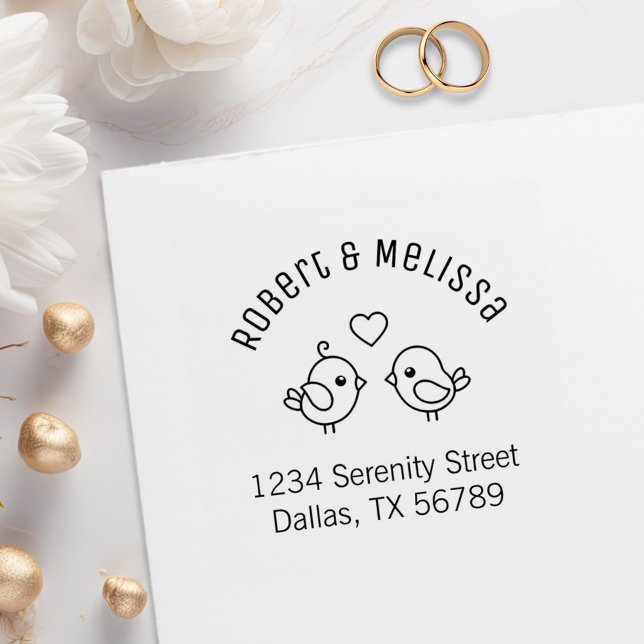 Niedlicher Cartoon Lovebirds Couple Arch-Adresse Gummistempel (Von Creator hochgeladen)