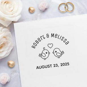 Niedlicher Cartoon Lovebirds Couple Wedding Jubilä Permastempel