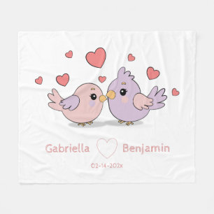 Niedlicher Cartoon Lovebirds Rosa Herzchen Valenti Fleecedecke