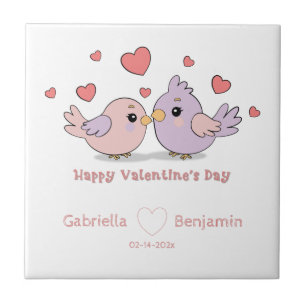 Niedlicher Cartoon Lovebirds Rosa Herzchen Valenti Fliese