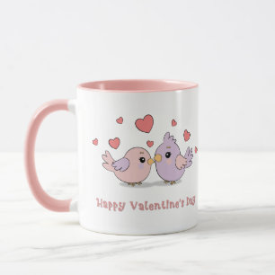 Niedlicher Cartoon Lovebirds Rosa Herzchen Valenti Tasse