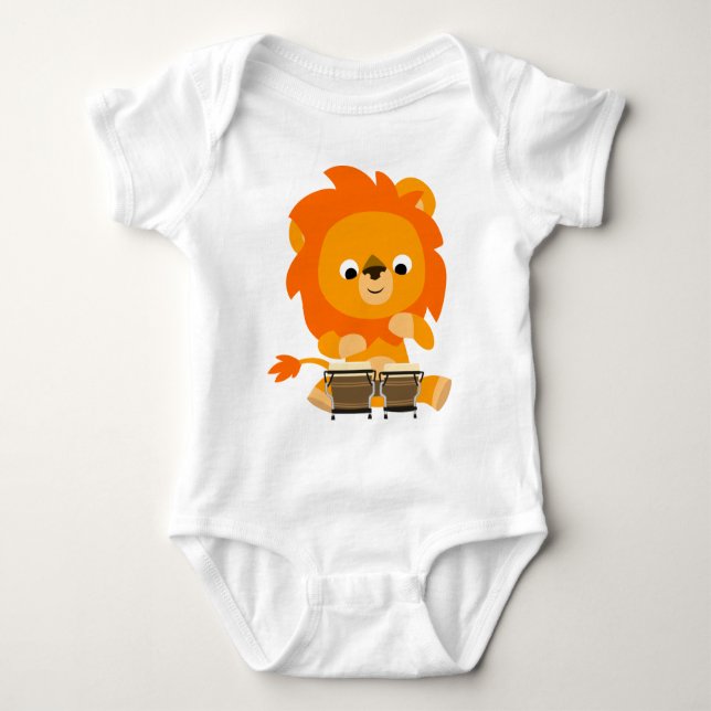 Niedlicher Cartoon Löwe Bongos Baby Bodysuit Baby Strampler (Vorderseite)