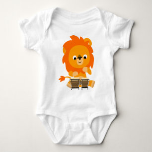 Niedlicher Cartoon Löwe Bongos Baby Bodysuit Strampler