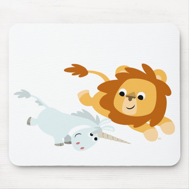 Niedlicher Cartoon Löwe und Einhornmousepad Mousepad (Vorne)