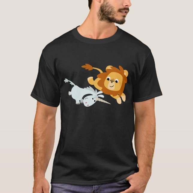 Niedlicher Cartoon-Löwe und Unicorn-T - Shirt (Vorderseite)