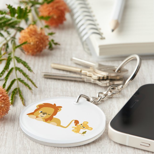 Niedlicher Cartoon Löwe Vater und Cub Schlüsselanh Schlüsselanhänger (Vorderseite rechts)