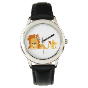 Niedlicher Cartoon Löwe Vater und Cube Watch Armbanduhr