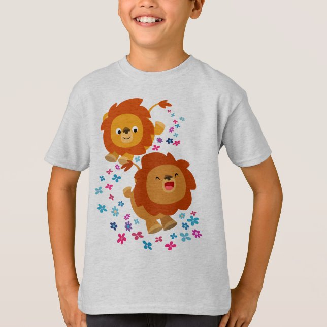 Niedlicher Cartoon Löwen im Garten Kinder T - Shir T-Shirt (Vorderseite)