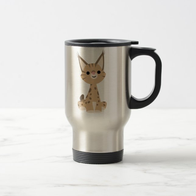 Niedlicher Cartoon Lynx Travel Mug Reisebecher (Rechts)