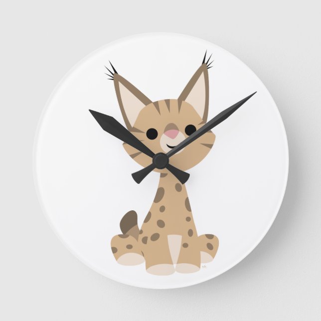 Niedlicher Cartoon Lynx Wall Clock Runde Wanduhr (Vorderseite)