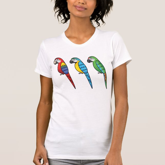 Niedlicher Cartoon Macaw Parrot Birds T-Shirt (Vorderseite)