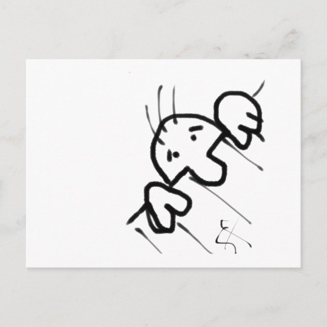 Niedlicher Cartoon-Mann pinkelt über einen Zaun Postkarte (Vorderseite)