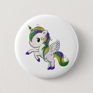 Niedlicher Cartoon Mardi Gras Unicorn Pegasus Button