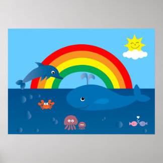 Niedlicher Cartoon Marine Life & Rainbow Custom Poster