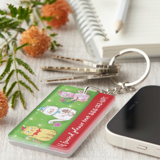 Niedlicher Cartoon Meowy Weihnachtskatzen in Weihn Schlüsselanhänger (Vorderseite rechts)