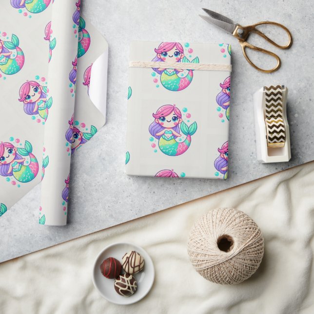 Niedlicher Cartoon Mermaid Wrapping Paper|Kids Gif Geschenkpapier (Kunsthandwerk)
