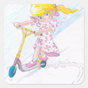 Niedlicher Cartoon Microscooter Quadratischer Aufkleber