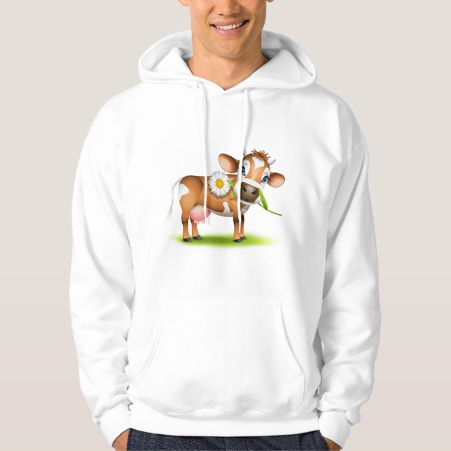 Niedlicher Cartoon Milchkühe mit Blume und Gras Hoodie (Vorderseite)