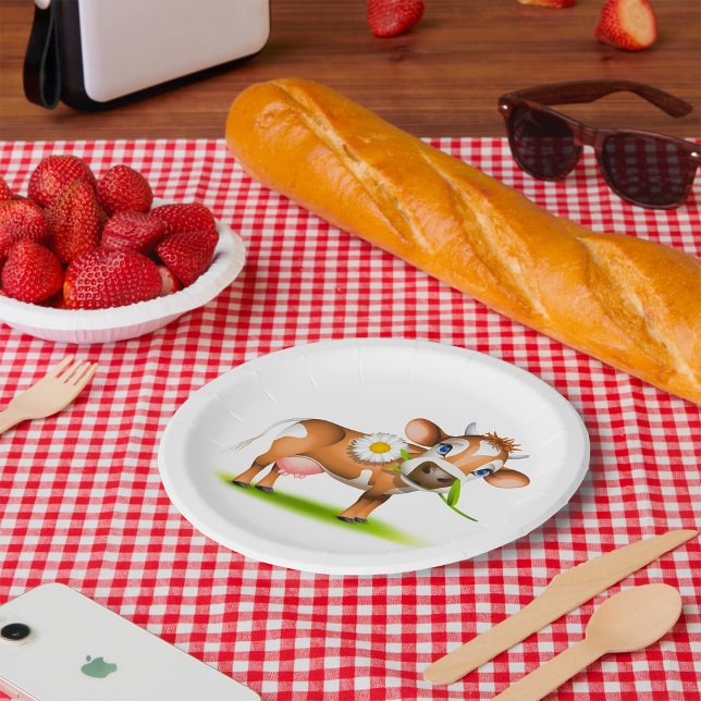 Niedlicher Cartoon Milchkühe mit Blume und Gras Pappteller (Von Creator hochgeladen)