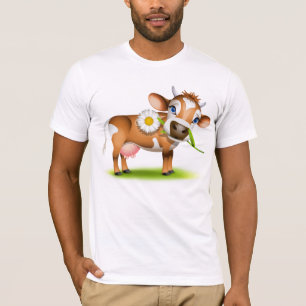 Niedlicher Cartoon Milchkühe mit Blume und Gras T-Shirt