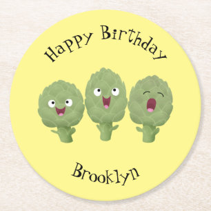 Niedlicher Cartoon mit Artischocken Runder Pappuntersetzer