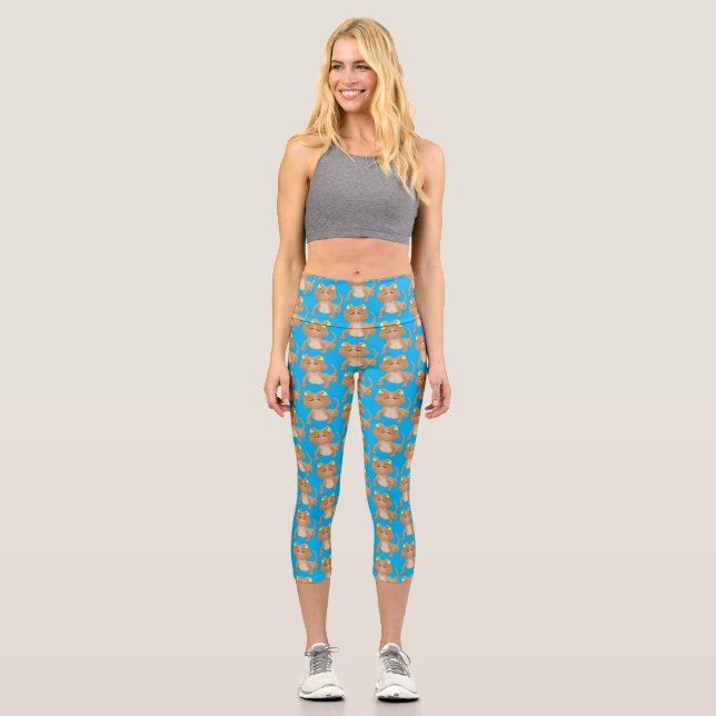 Niedlicher Cartoon mit Bartentreue Capri Leggings (Vorderseite)