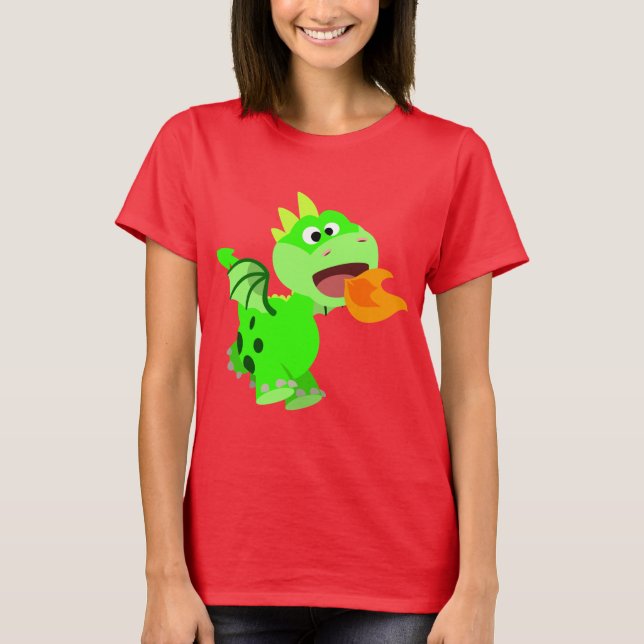 Niedlicher Cartoon mit Feuerspucken Kinderdrache T-Shirt (Vorderseite)