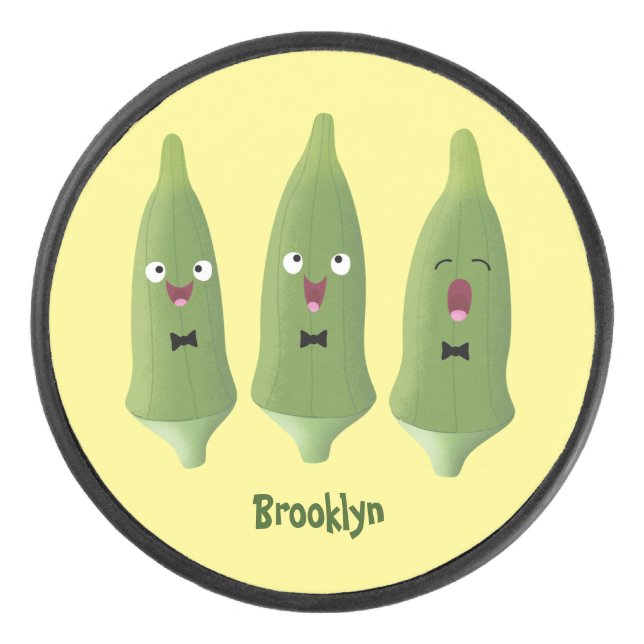 Niedlicher Cartoon mit Okra Eishockey Puck (Vorderseite)