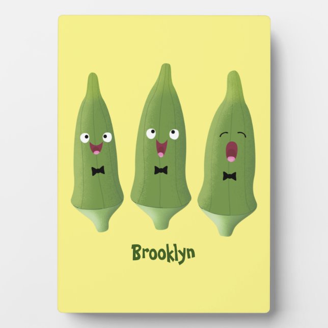 Niedlicher Cartoon mit Okra Fotoplatte (Vorderseite)