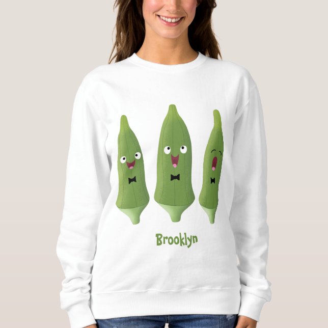 Niedlicher Cartoon mit Okra Sweatshirt (Vorderseite)