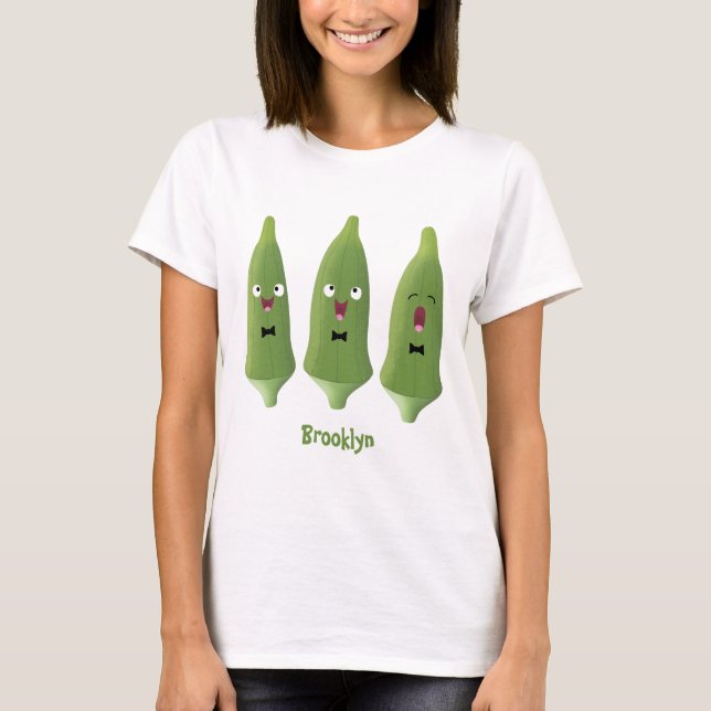 Niedlicher Cartoon mit Okra T-Shirt (Vorderseite)