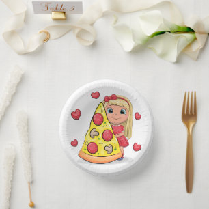 Niedlicher Cartoon mit Pizza Pappteller