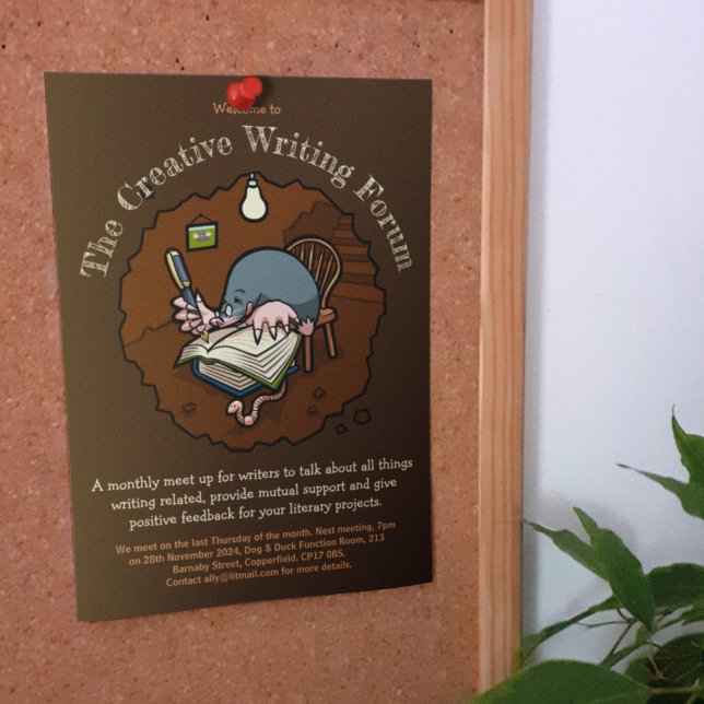 Niedlicher Cartoon Mole Novelist schreibt Buch in  Einladung (Von Creator hochgeladen)