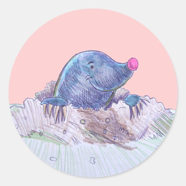 Niedlicher Cartoon Mole und Molehill Runder Aufkleber (Vorderseite)
