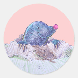 Niedlicher Cartoon Mole und Molehill Runder Aufkleber