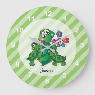 Niedlicher Cartoon Momma Turtle und ihre Babys Große Wanduhr