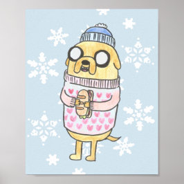 Niedlicher Cartoon Mops in Winter-Pulli Poster