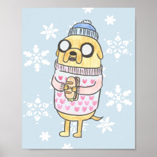 Niedlicher Cartoon Mops in Winter-Pulli Poster
