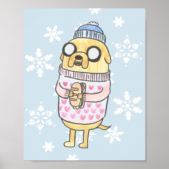Niedlicher Cartoon Mops in Winter-Pulli Poster (Vorne)