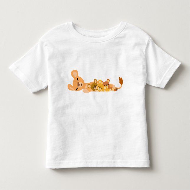 Niedlicher Cartoon Mum Lion und Cubs Kinderbekleid Kleinkind T-shirt (Vorderseite)