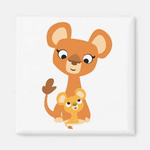 Niedlicher Cartoon-Mutter-Löwe und Jungsmagnet Magnet