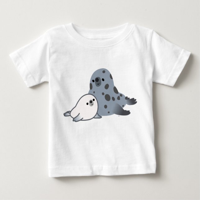 Niedlicher Cartoon Mutter Siegel und Pup Baby T -  Baby T-shirt (Vorderseite)