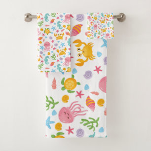 Niedlicher Cartoon Ocean Sea Seashell, Starfish Su Badhandtuch Set