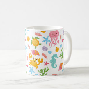Niedlicher Cartoon Ocean Sea Seashell, Starfish Su Kaffeetasse