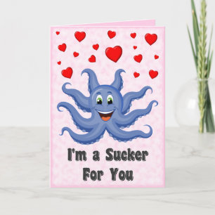 Niedlicher Cartoon Octopus Hearts Funny Valentinst Feiertagskarte