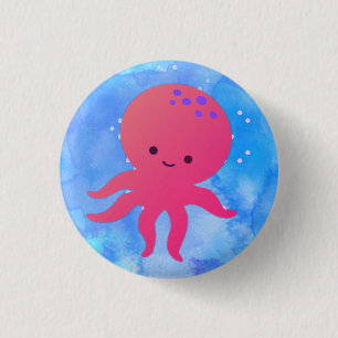 Niedlicher Cartoon Octopus im Wasser des blauen Oz Button
