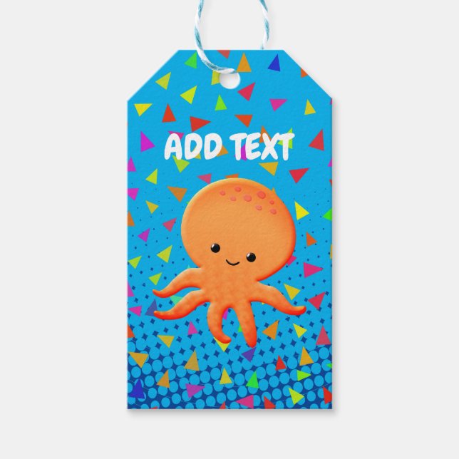 Niedlicher Cartoon Octopus mit Confetti Geschenkanhänger (Vorderseite)