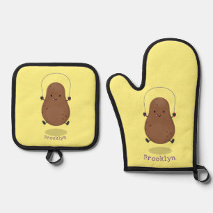 Niedlicher Cartoon Ofenhandschuh & Topflappen-Set